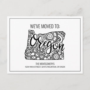 We've Moved Floral Mandala Oregon State Announcement Postcard