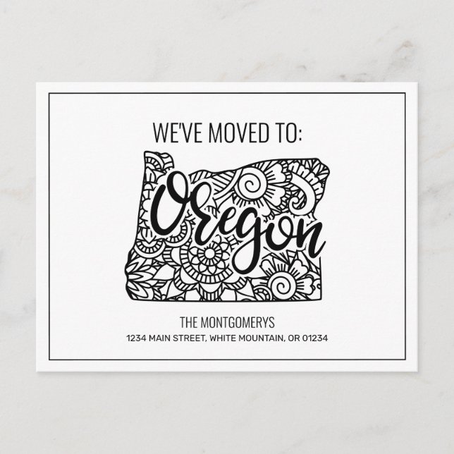 We've Moved Floral Mandala Oregon State Announcement Postcard (Front)