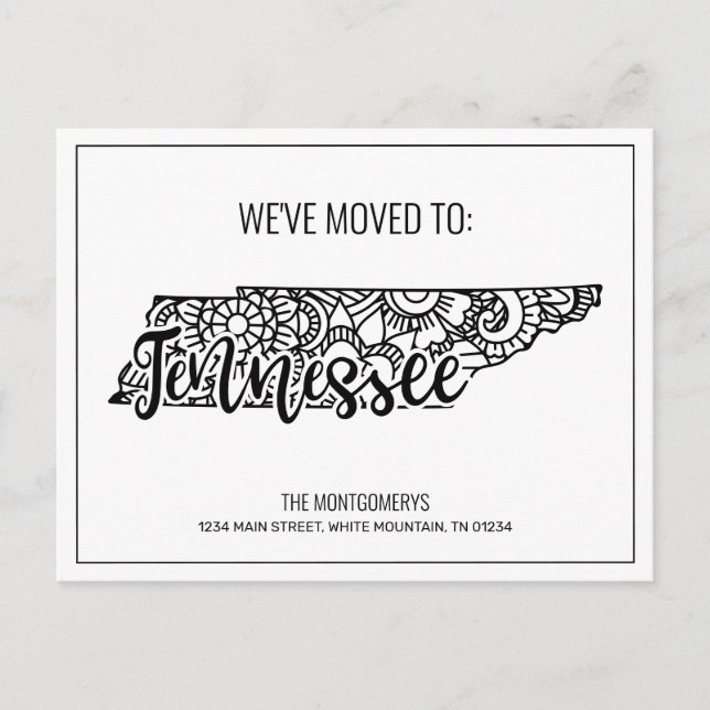 We've Moved Floral Mandala Tennessee State Announcement Postcard (Front)