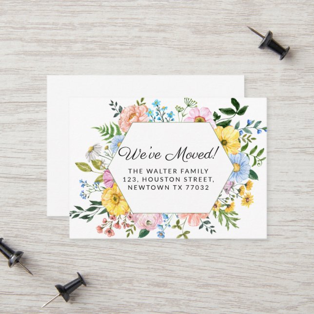We've Moved Floral Moving Announcement Mini Card (Front/Back In Situ)