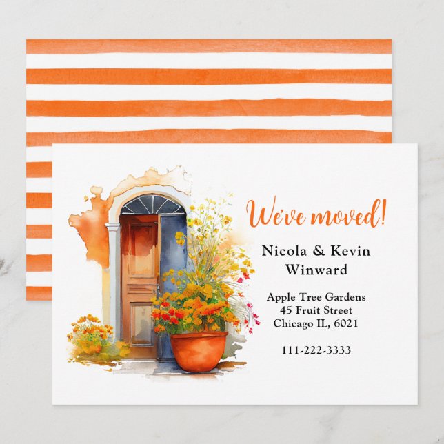 We've Moved Floral Orange Flowers Door Announcement (Front/Back)