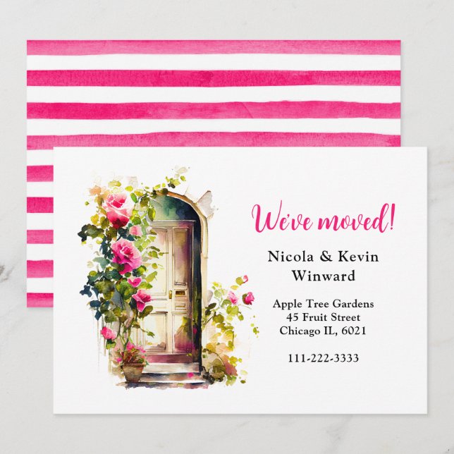 We've Moved Floral Pink Roses Door Announcement (Front/Back)