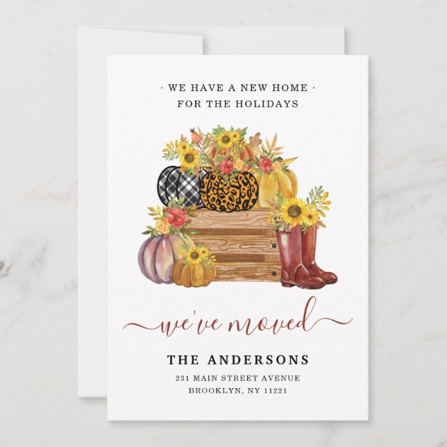 We've Moved Floral Pumpkins Sunflower Fall Moving Announcement (Front)