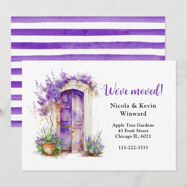 We've Moved Floral Purple Lavender Door Announcement (Front/Back)