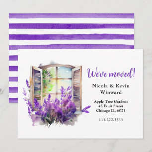 We've Moved Floral Purple Lavender Window Announcement
