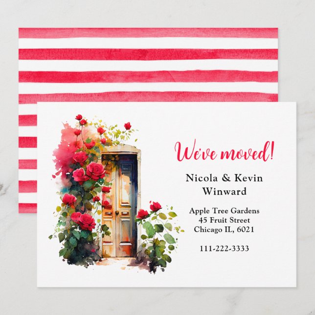 We've Moved Floral Red Roses Door Announcement (Front/Back)