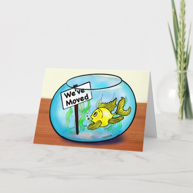 We've Moved funny cute goldfish fish tank cartoon Announcement (Front)