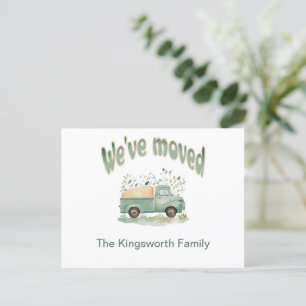 We've moved funny van moving announcement postcard