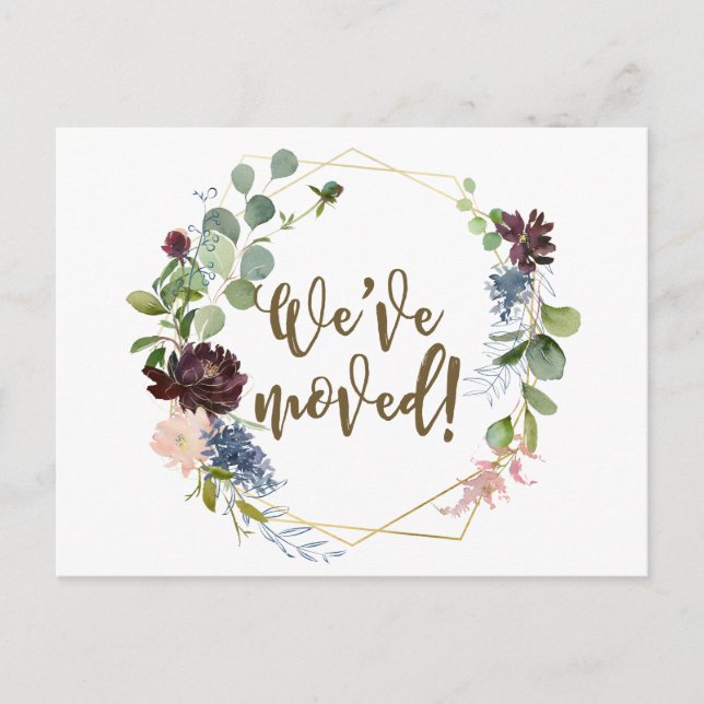 We've moved geometric floral change of address invitation postcard (Front)