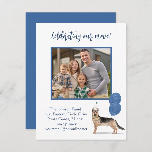 We've Moved German Shephard Family Photo Budget   Announcement (Front/Back)