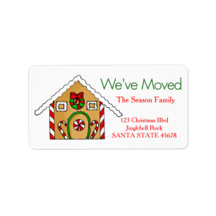 We've Moved Gingerbread house Christmas label