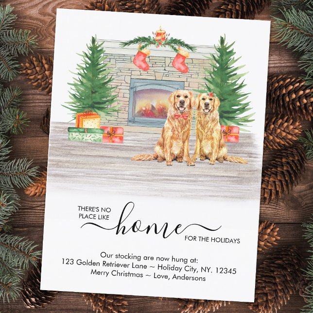 We've Moved Golden Retriever Dog Holiday Moving Announcement Postcard (Creator Uploaded)