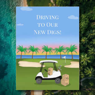 We've Moved Golf Cart By the Ocean New Address Announcement Postcard