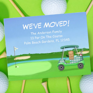 We've Moved Golf Cart With Moving Boxes Golf Announcement Postcard