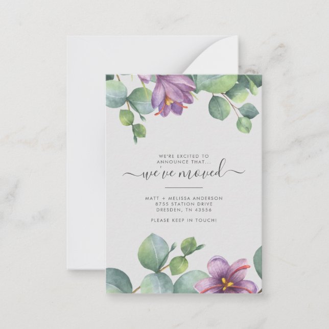We've Moved Greenery Eucalyptus Floral Moving Card (Front)
