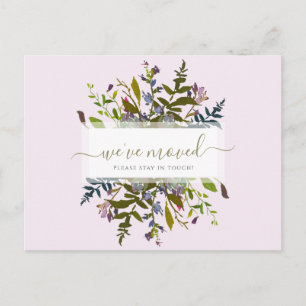 We've Moved Greenery Floral Script Announcement Postcard