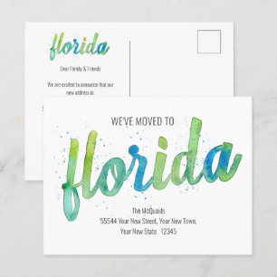 We've Moved Hand Written Watercolor Florida Moving Holiday Postcard