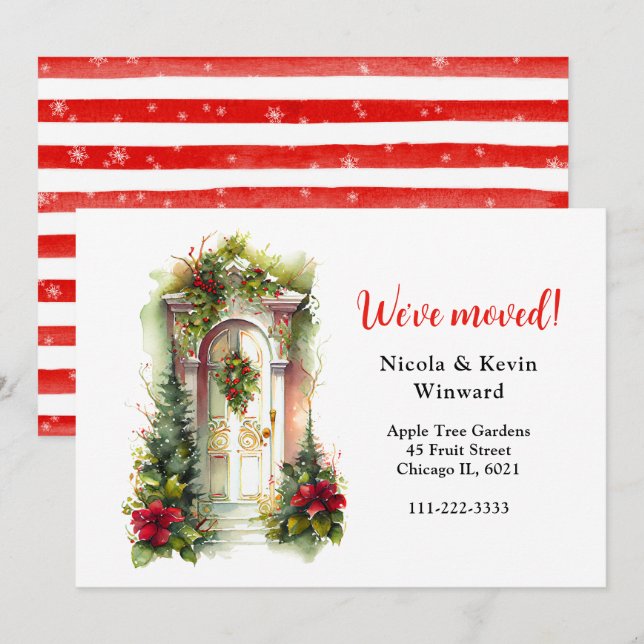 We've Moved Holiday Christmas Berries Door Announcement (Front/Back)