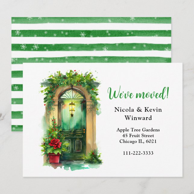 We've Moved Holiday Christmas Holly Door Announcement (Front/Back)
