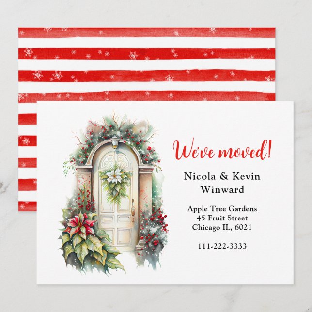We've Moved Holiday Christmas Poinsettia Door Announcement (Front/Back)