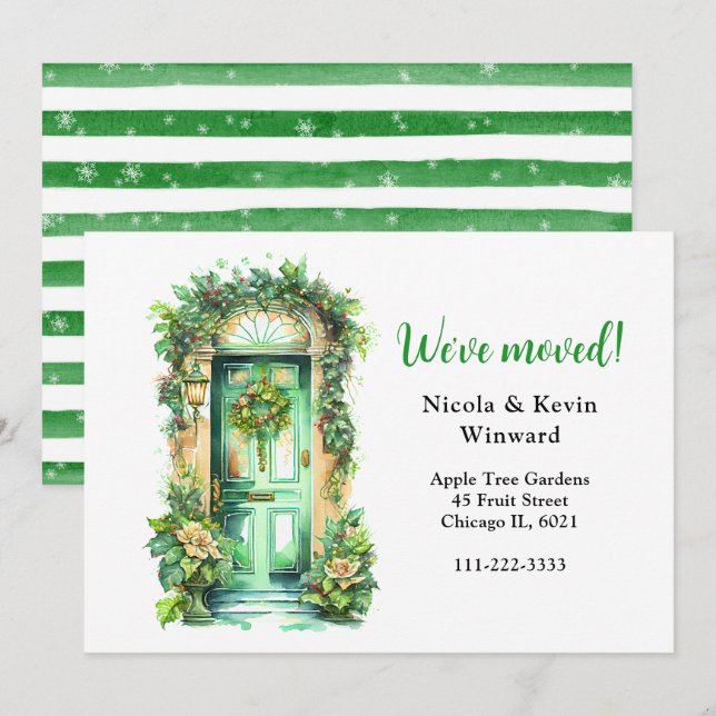 We've Moved Holiday Christmas Wreath Door Announcement (Front/Back)
