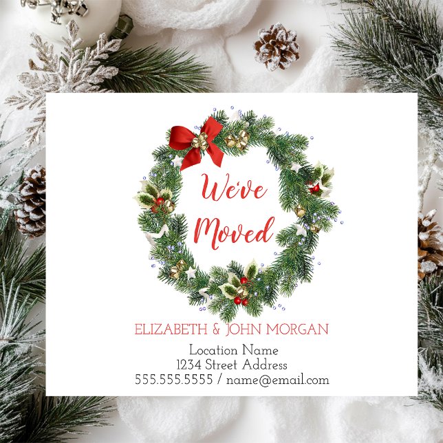 We've Moved,Holiday Wreath, New Address Announcement Postcard (Creator Uploaded)
