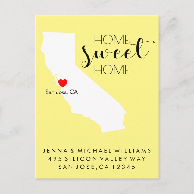 We've Moved | Home Sweet Home California Announcement Postcard (Front)