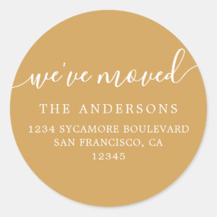 We've Moved Honey Gold New Address label