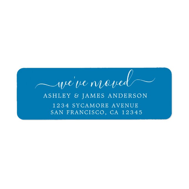 We've Moved Ibiza Blue New Address label (Front)