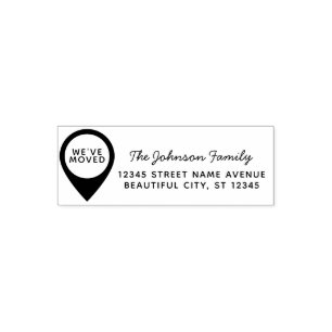 We've Moved Map Pin Moving Return Address Label Self-inking Stamp