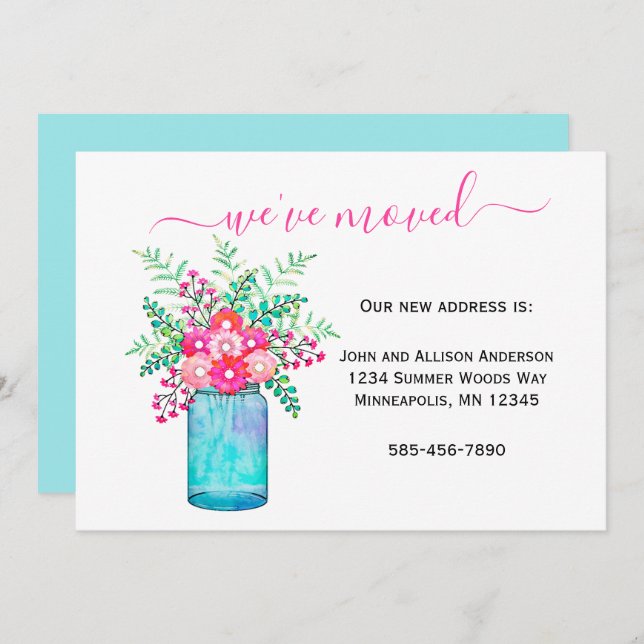 We've Moved | Mason Jar Floral Moving Announcement (Front/Back)