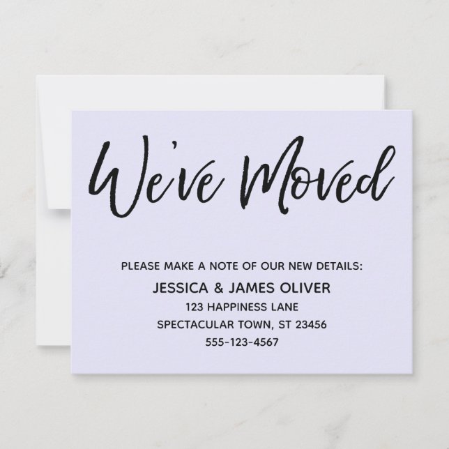 "We've Moved" Modern Handwriting Lavender Card (Front)