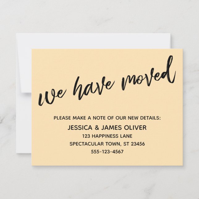 We've Moved Modern Handwriting Peach Card (Front)
