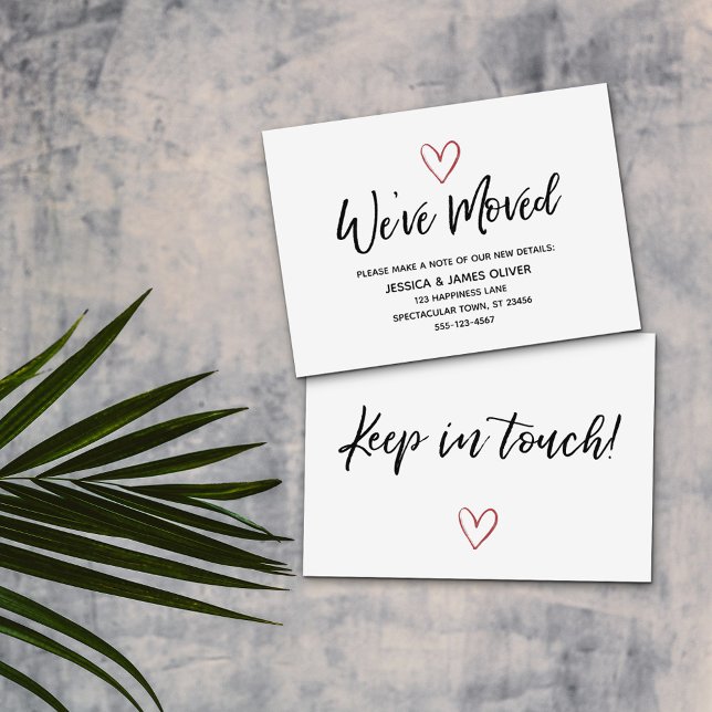 "We've Moved" Modern Handwriting, Red Heart Card (Creator Uploaded)