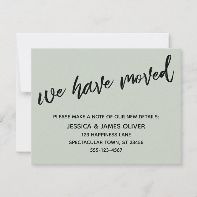 "We've Moved" Modern Handwriting Sage Green Card (Front)
