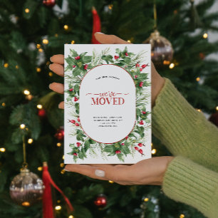 We've Moved Modern Holly Berry Announcement Postcard