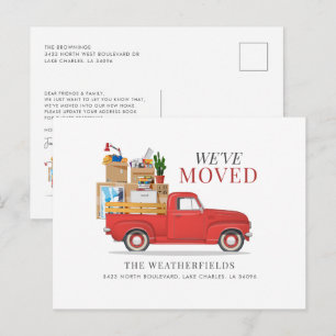 We've Moved Modern Red Truck Moving Announcement Postcard
