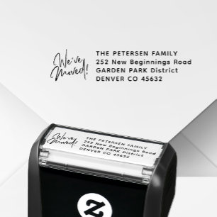 We've moved modern script return address self-inking stamp