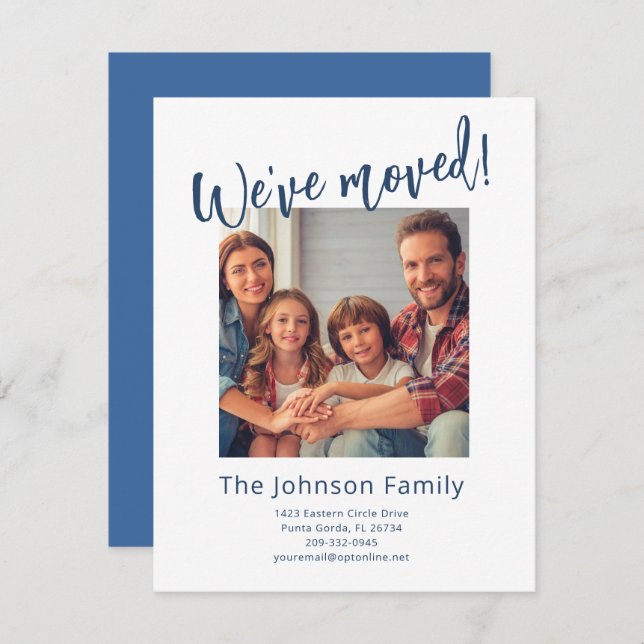 We've Moved Modern Stylish Family Photo Budget   Announcement (Front/Back)