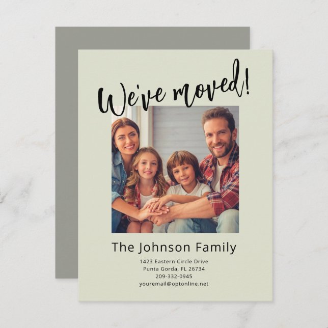 We've Moved Modern Stylish Family Photo Budget   Announcement (Front/Back)