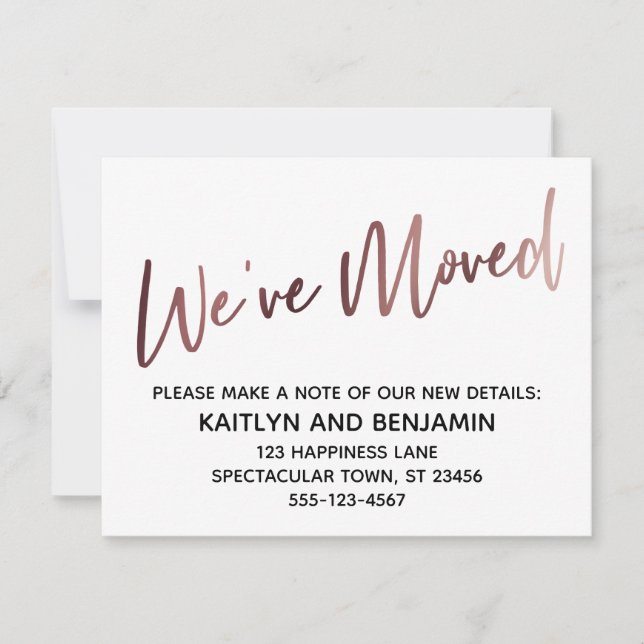 "We've Moved" Modern Type in Rose Gold Card (Front)