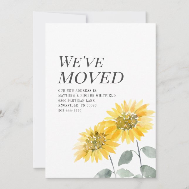We've Moved Modern Watercoler Sunflower Moving Announcement (Front)