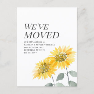 We've Moved Modern Watercoler Sunflower Moving Announcement Postcard