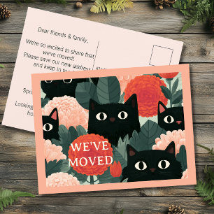 We've Moved Moving Announcement Black Cat Floral Postcard