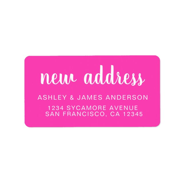 We've Moved Neon Pink New Address label (Front)