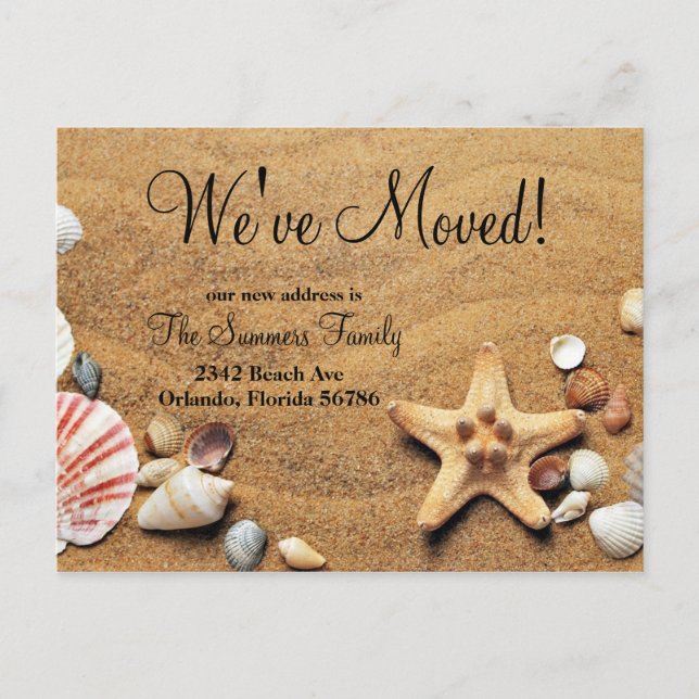We've Moved New Address Announcement Beach Sand Postcard (Front)
