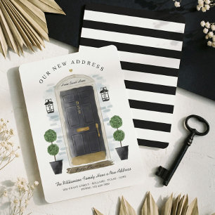 We've Moved - New Address Black Watercolor Door Announcement