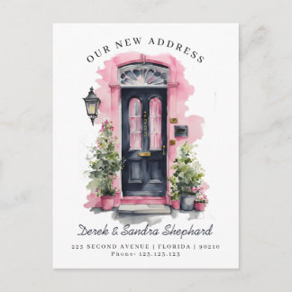 We've Moved New Address black Watercolor Door Announcement Postcard