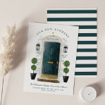 We've Moved - New Address Green Watercolor Door Announcement<br><div class="desc">Let your family and friends know that you've moved to your new home with our beautiful and elegant new home announcement card. Our design features our own hand-painted watercolor hunter green front door. Accented with touches of gold on the mailbox slot, door handle and door kickplate. Modern black outdoor wall...</div>