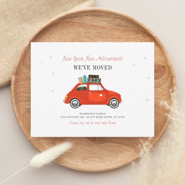 We've Moved New Address Moving Announcement (Red Car We Have Moved Family New Address Announcement)